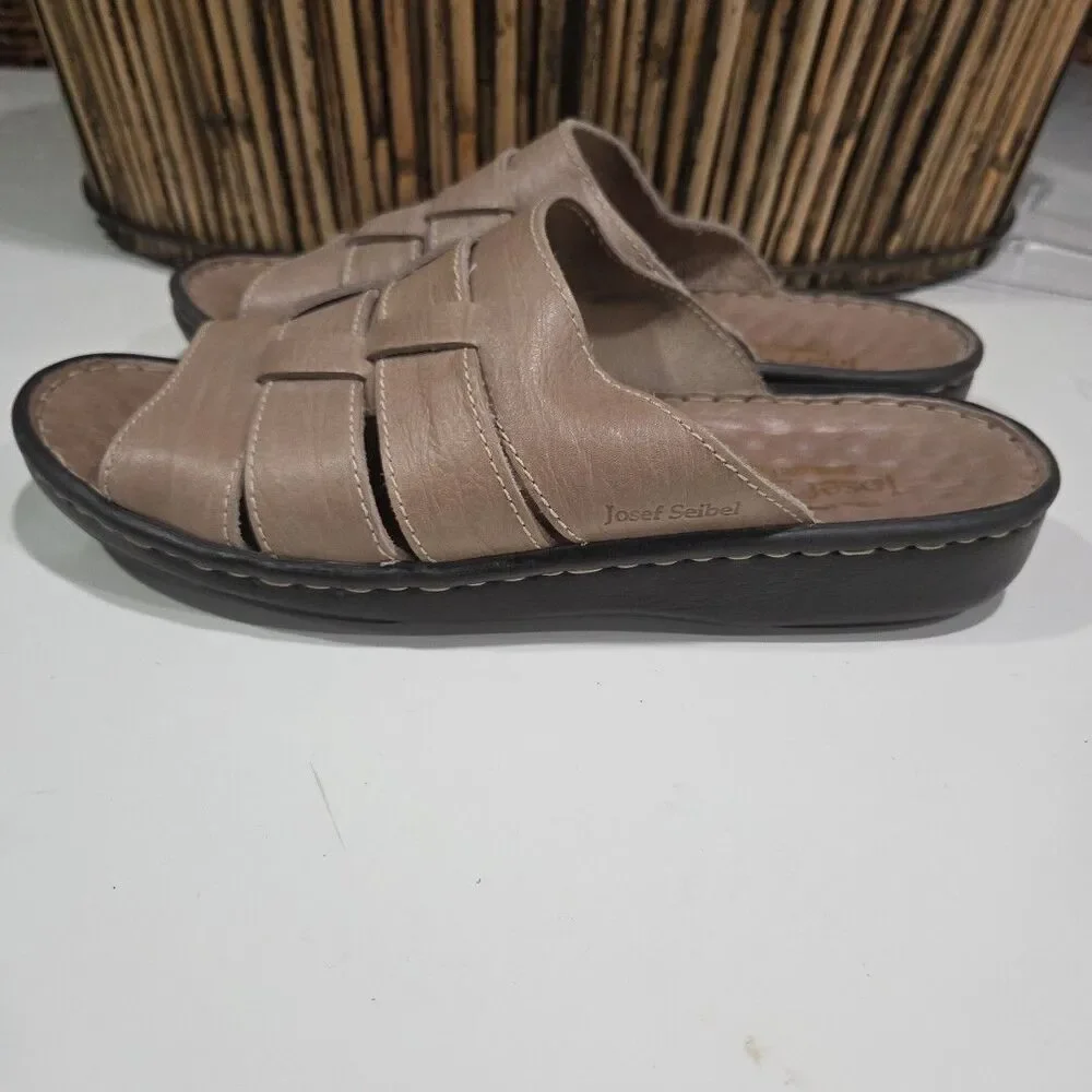 Josef Seibel Eliza Womens 11 mens 9 Light Tan Leather Sandals Slides EUC Shoe 4